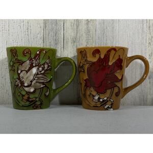 Floral Coffee Mugs Set of 2 Ceramic Earth Tones‎ MCM Gold Green
